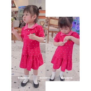 Váy polo hồng dâu cho bé gái mặc hè 8-24kg