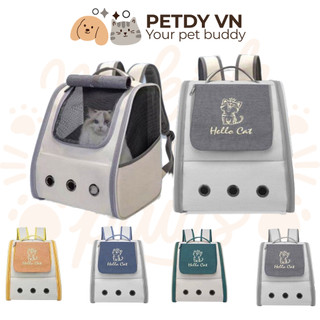 Balo vận chuyển thú cưng chó mèo Hello Cat có rèm che nắng, chống thấm nước, trầy xước, thoáng khí
