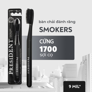 Bàn chải đánh răng President Smokers. Độ cứng lông bàn chải Cứng. Hỗ trợ làm trắng răng và sạch các vết ố vàng. 9 MIL