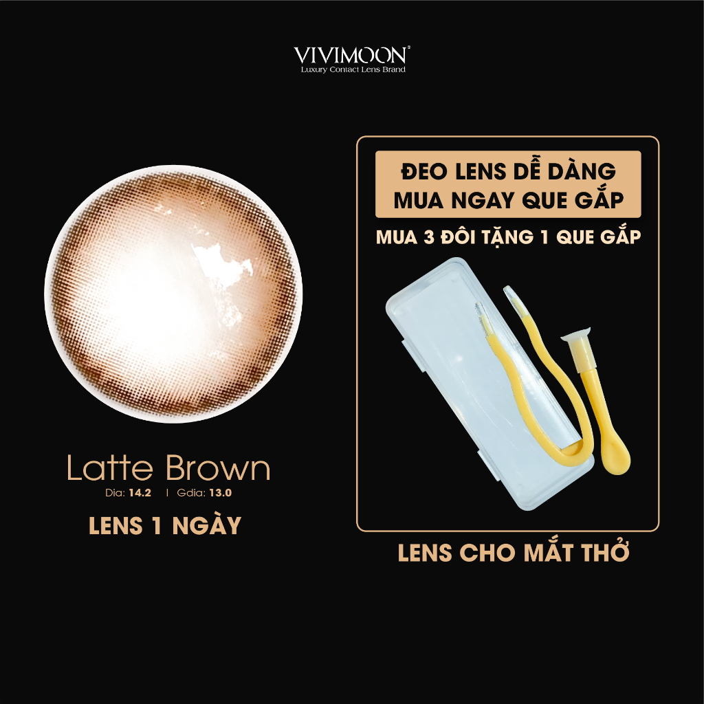 Lens cận khóa ẩm 1 ngày VIVIMOON màu nâu tự nhiên Latte Brown