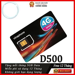 Sim Vina Trọn Gói 1 Năm Sim 4G Vinaphone Khuyến Mại Khủng 100GB/Tháng - Mua 1 Lần Sử Dụng Miễn Phí 12 Tháng D500 TD49
