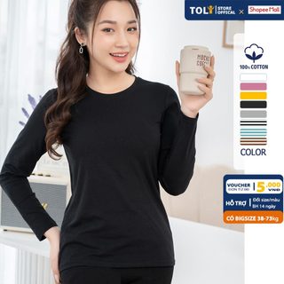 Áo thun tay dài nữ TOLI cổ tròn dáng ôm vừa, màu trơn , vải cotton mềm mịn, co dãn 4 chiều cao cấp 