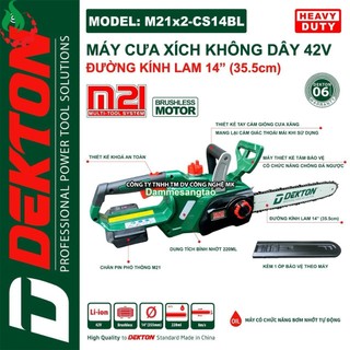 Máy cưa xích pin 42v dekton m21x2-cs14bl