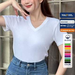 Áo thun cổ tim nữ TOLI màu trơn, vải cotton 4 chiều mềm mịn, dáng suông ôm vừa, đủ size - BSA10