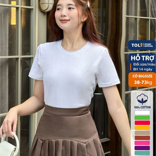 Áo thun nữ TOLI cổ tròn tay ngắn, dáng ôm nhẹ, vải Cotton co dãn mềm mịn, màu trơn, hàng chính hãng cao cấp 