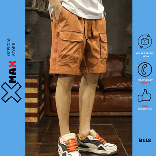 Quần short kaki nam túi hộp  cạp chun co giãn Xmax quần đùi sóc lửng nam ống rộng cargo pant B118