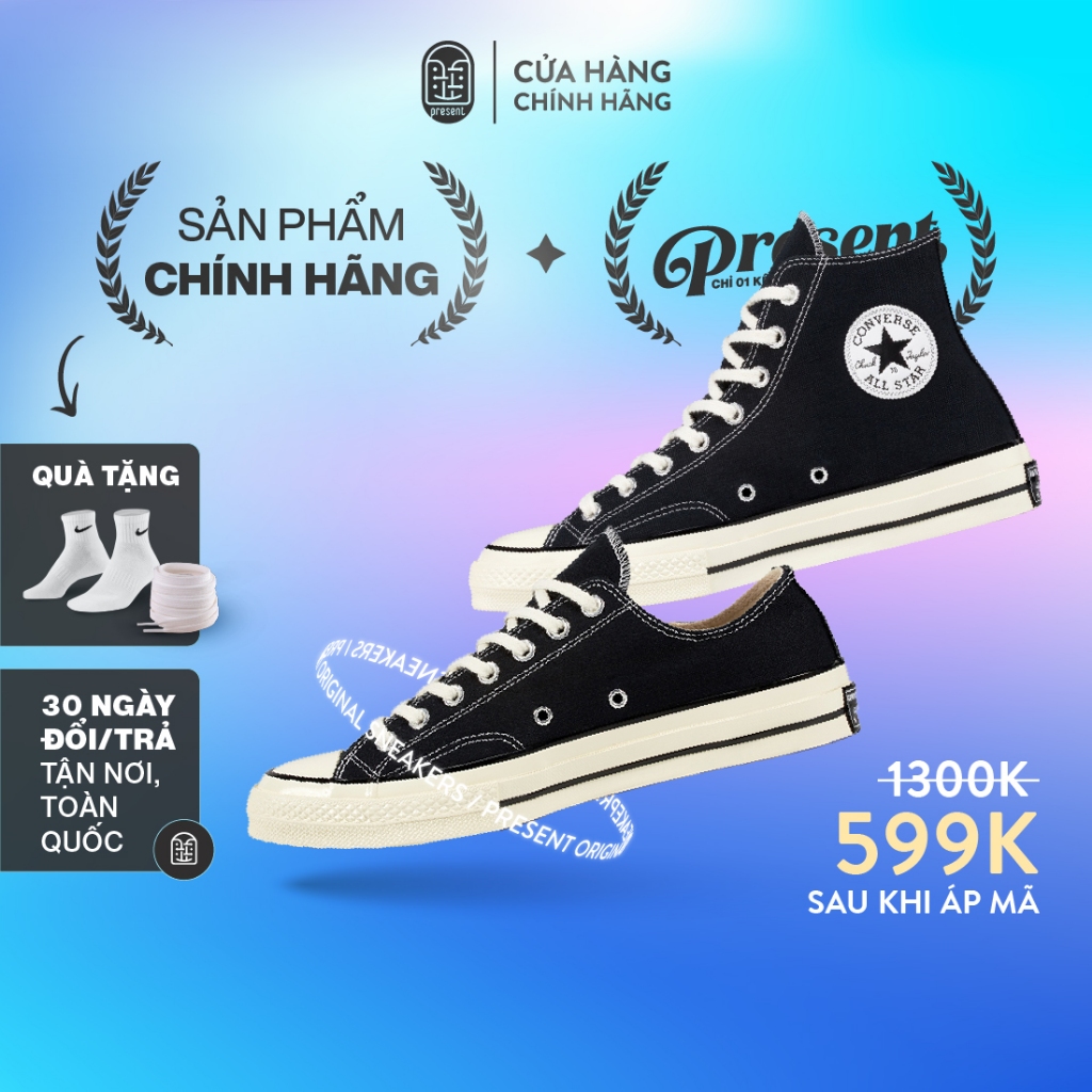 Giày Converse 1970s chính hãng, Converse cổ cao cổ thấp màu đen real fullbox Present Original Sneakers