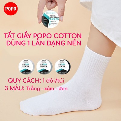 Tất giấy dùng 1 lần nam nữ POPO 100% cotton dạng nén, thoáng khí, thấm hút mồ hôi, dễ dàng mang theo