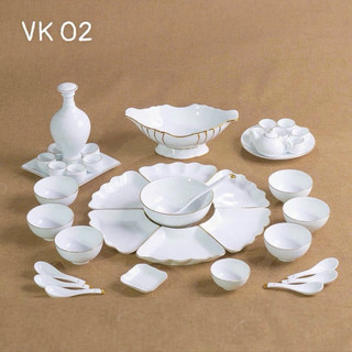 Bộ bát đĩa cúng gia tiên men trắng vàng kim
