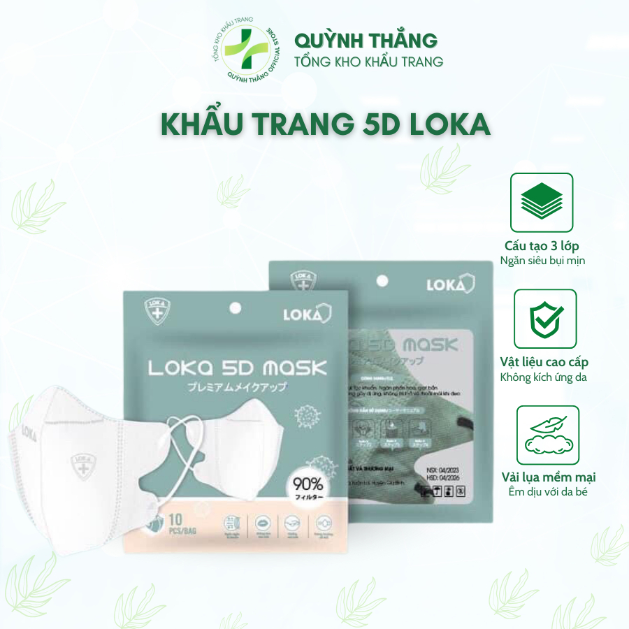 Khẩu trang 5D Loka mask có giấy kháng khuẩn ( thùng 100 cái )