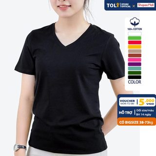 Áo thun cổ tim nữ TOLI màu trơn, vải cotton 4 chiều mềm mịn, dáng suông ôm vừa, đủ size 