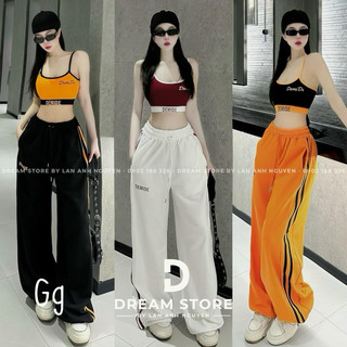 Set áo bra hai dây demi phối quần suông dài thể thao