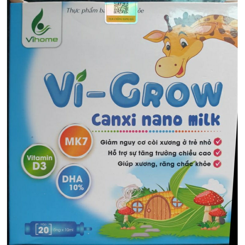 Canxi Nano Vi-grow milk mk7 hộp 20 ống