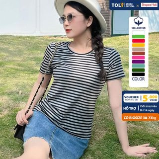 Áo thun cổ tròn nữ TOLI mẫu sọc đẹp, Form cơ bản, Vải Cotton 4 chiều cao cấp 