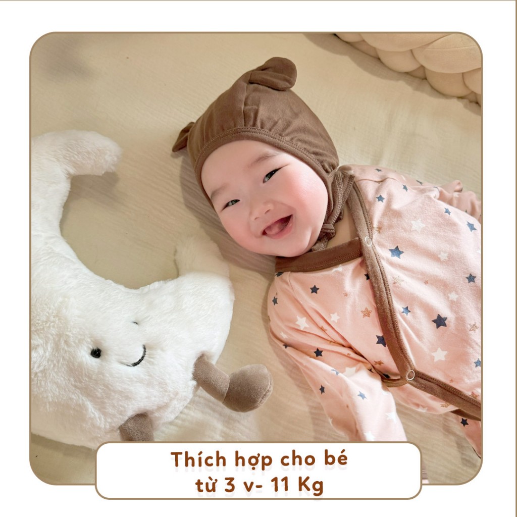 Body dài tay cho bé Unbee kèm mũ gấu hồng, hồng nhạt hàng thiết kế họa tiết hươu 100% chất Cotton Hàn cao cấp - QA014