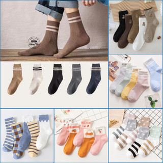 Set 5 đôi tất nữ cổ cao vintage chất liệu cotton thoáng mát, vớ cổ cao nữ thời trang, combo 5 đôi sử dụng cả tuần
