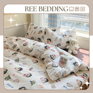 Bộ chăn ga gối Cotton đũi KOREA CTD265 REE Bedding mềm mịn hoạ tiết cute đủ size giường nệm