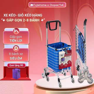 Xe kéo đi chợ leo cầu thang 8 bánh Nhật Bản Fujihome giỏ đi chợ 2 bánh gấp gọn inox