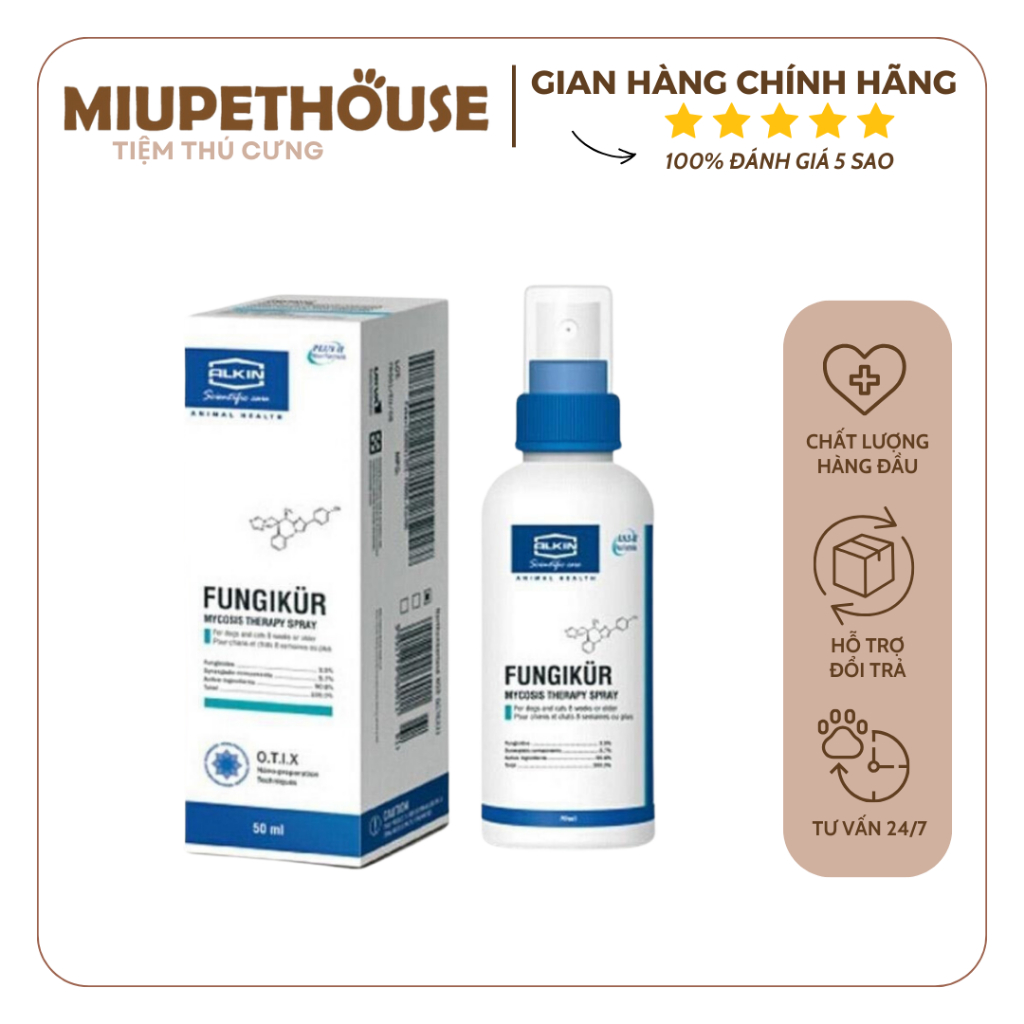 XỊT NẤM ALKIN FUNGIKUR 50ML - LỌ XỊT VIÊM DA CHÓ MÈO - MiuPet House