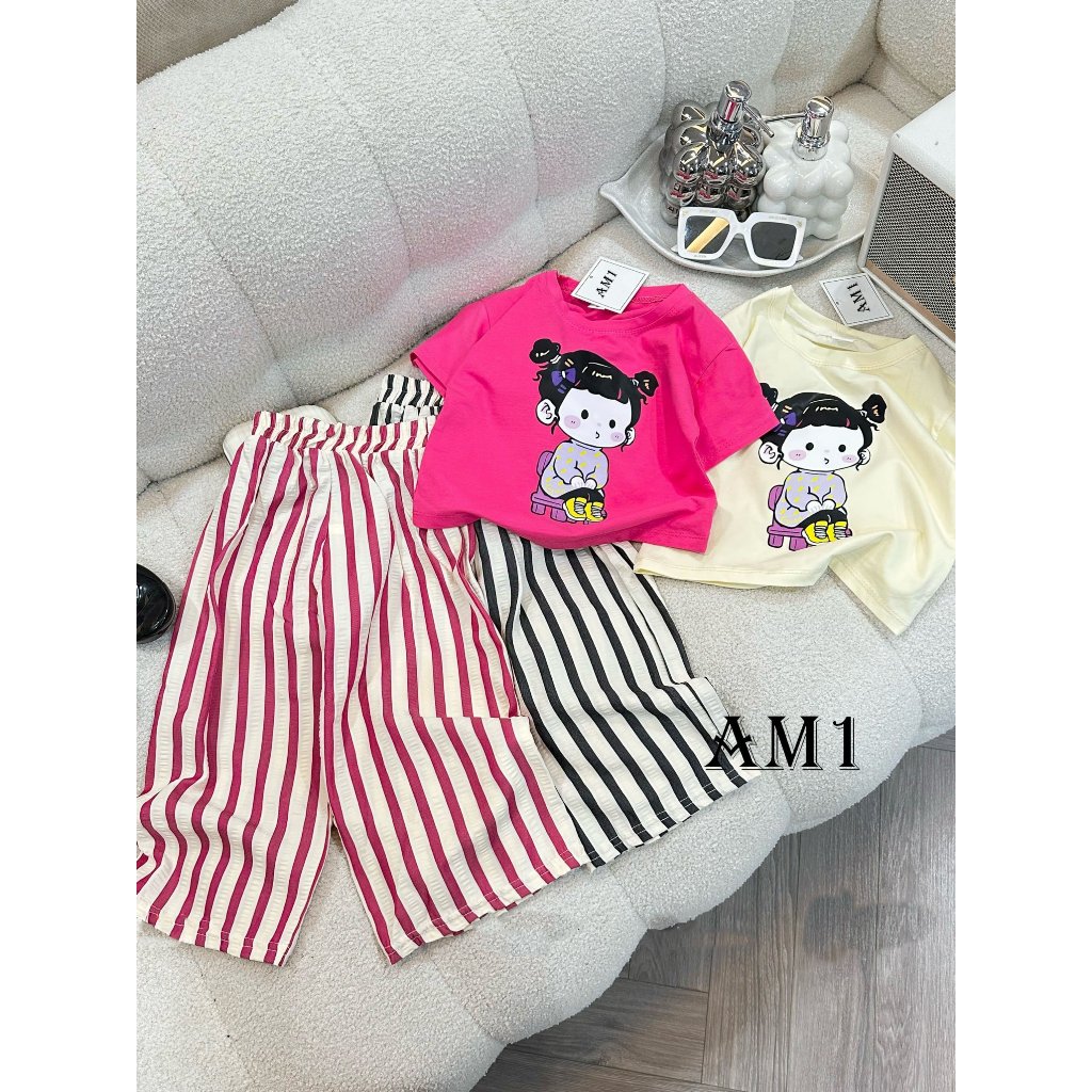 Bộ quần áo bé gái hình gấu xinh xắn TB156 TB320 TN321 Quần kẻ TB441 TN442 và Áo cộc tay bé gái TB443 TN444