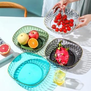 Bát vuông đựng hoa quả, Dĩa vuông viền chỉ vàng Vân Kim Cương Phong cách hoàng gia Châu Âu ,Dĩa nhựa tròn vân sần