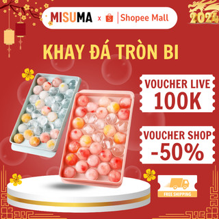 Khay đá bi tròn tủ lạnh 33 viên có nắp đậy MISUMA, Khuôn làm thạch hoa quả hình bi tròn ngộ nghĩnh