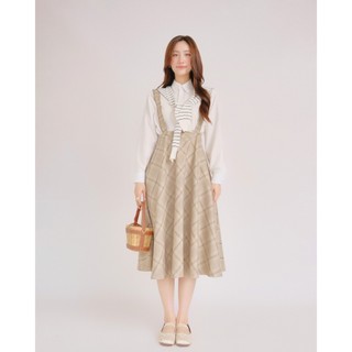 THE19CLUB - Chân váy yếm hoạ tiết kẻ dáng dài có dây điều chỉnh - MADISON SKIRT