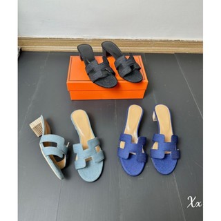 Guốc hm 5p vải bò denim mềm êm fullbox bill túi cao cấp