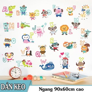 Decal trang trí tường - Chữ cái kèm thú tiếng anh