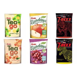 Lốc 10 gói nước trà teago chanh/ đào/ nước trái cây oishi nho/ táo, nước tăng lực t-rexx vải/ dâu/ trái cây