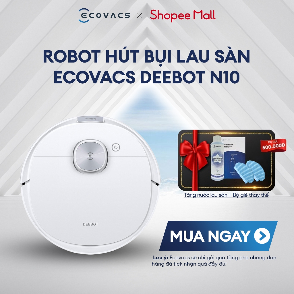 [Tặng phụ kiện] Robot hút bụi lau nhà Ecovacs N10 - Lực hút xuất sắc 4300Pa - BH 12T