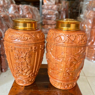 Bình đựng trà gỗ hương đá - Hũ đựng chè khô gỗ hương họa tiết Tứ Quý, Mã đáo thành công (1 cái)