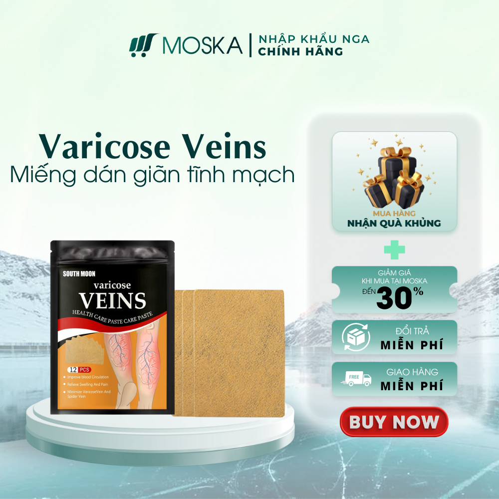 Miếng Dán Giãn Tĩnh Mạch South Moon - Làm Bền Thành Mạch, Giảm Sưng, Phù Nề, Tăng Cường Lưu Thông Máu Hộp 12 miếng|Moska
