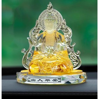 Phật mẹ quan âm đá lưu ly đặt taplo xe, tượng để xe phật bà quan âm 2 mặt, màu vàng, trắng, cao 12.4cm cao cấp