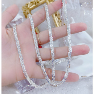  Dây Chuyền Bạc Lá Vuông - Dây Chuyền Bạc Ý Xoắn Vuông Xi Bạch Kim - Bạc Cao Cấp 925 