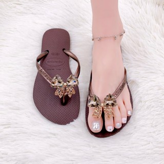 Dép Kẹp Nữ Havaianas Slim Đính Nơ Gold