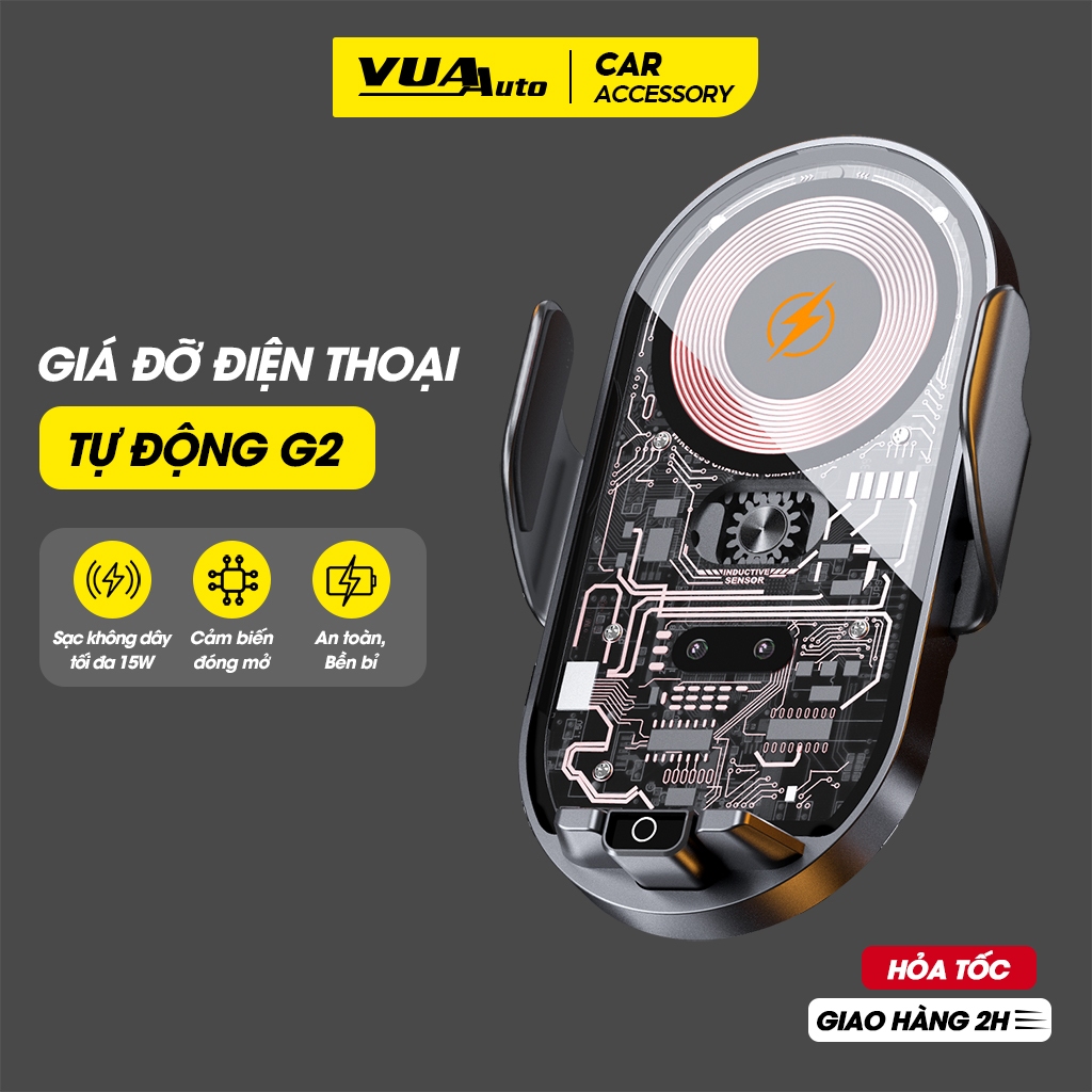 Giá đỡ điện thoại trên ô tô kèm sạc không dây kẹp tự động G2 VuaAuto thiết kế lộ mạch gắn cửa khe gió điều hoà