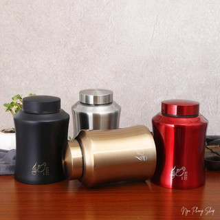 Hộp trà eo cao cấp. Hộp đựng trà inox. Nắp vặn kín giúp lưu giữ hương trà lâu hơn.