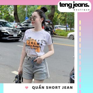 Set đồ nữ Quần short jean kẻ sọc + Áo thun co giãn CS17, Quần jean ngắn nữ cá tính phong cách đường phố