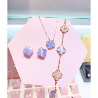 Bộ trang sức cỏ bốn lá màu tím mix đá pha lê swarovski tinh xảo cecy 18121