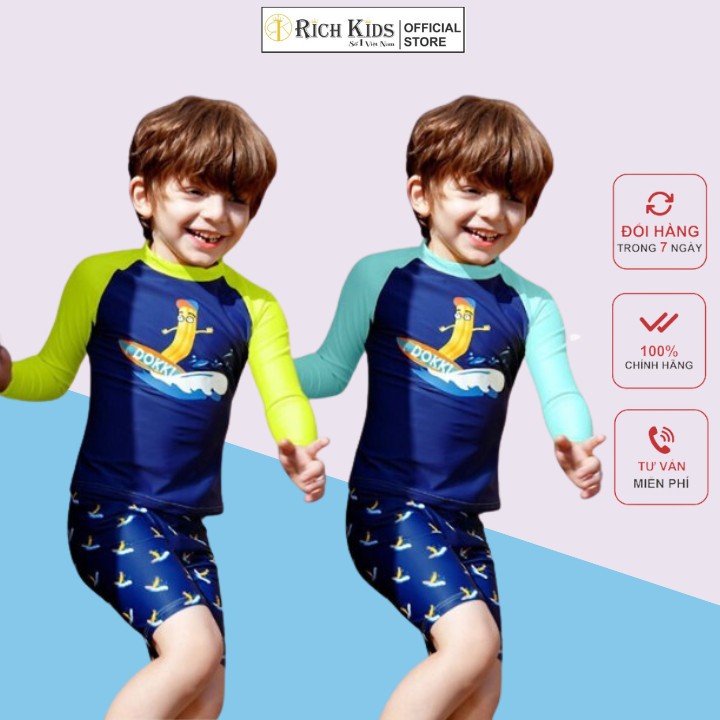 Đồ Bơi Bé Trai Dài Tay,Đồ Bơi Nam Hoạ Tiết Bút Chì Lướt Sóng Hãng Rich Kids
