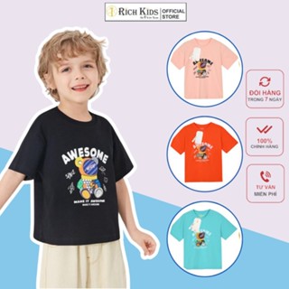 Áo thun bé trai bé gái RICHKIDS hình gấu chất liệu cotton sợi thoáng mát cho bé từ 10 đến 46kg