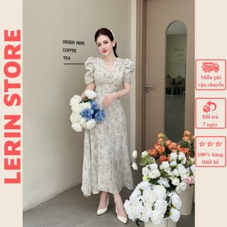 Váy maxi đi biển cổ v đầm đẹp dáng dài hoa nhí chất tơ_lerin v558