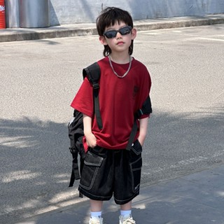 AOC24_11 Áo Thun Đỏ Chất Cotton Thấm Hút Mồ Hôi Cho Bé Trai Từ 15kg Đến 32kg