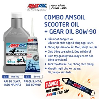 Combo nhớt động cơ xe tay ga Amsoil Scooter 100% Tổng hợp 10w40 946ml và Nhớt hộp số xe tay ga Amsoil Gear 80w90 120ml