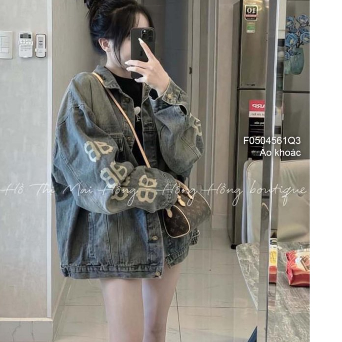Áo khoác jean phối thun tay nón chữ hàng đẹp QC!