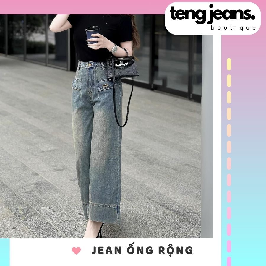 Quần bò jean ống rộng Miumiuu MS08, Quần jean suông nữ lưng cao tôn dáng, Chất jean mềm mại thoải mái