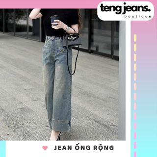 Quần bò jean ống rộng Miumiuu MS08, Quần jean suông nữ lưng cao tôn dáng, Chất jean mềm mại thoải mái