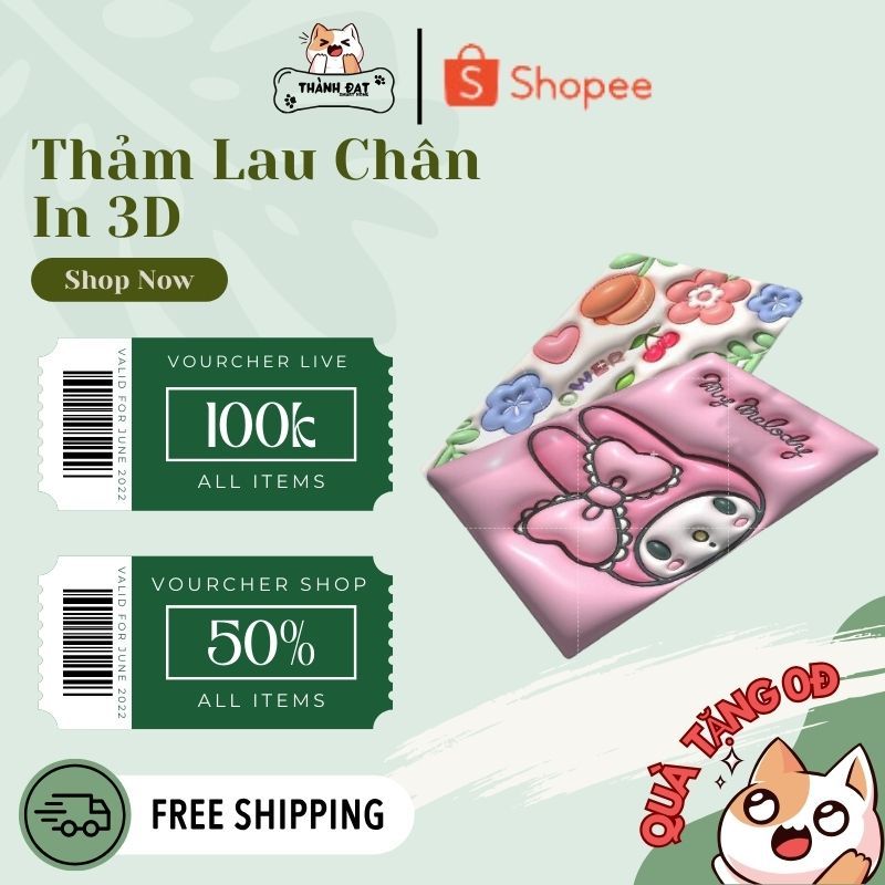 Thảm lau chân in hình 3D siêu cute mẫu hot 2023, thảm chùi chân thấm nước nhanh chóng