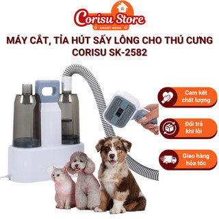 Máy cắt, tỉa, hút sấy lông thú cưng CORISU SK-2582 đa năng 8in1 thiết kế thông minh siêu xịn, âm thanh nhỏ, lực hút mạnh